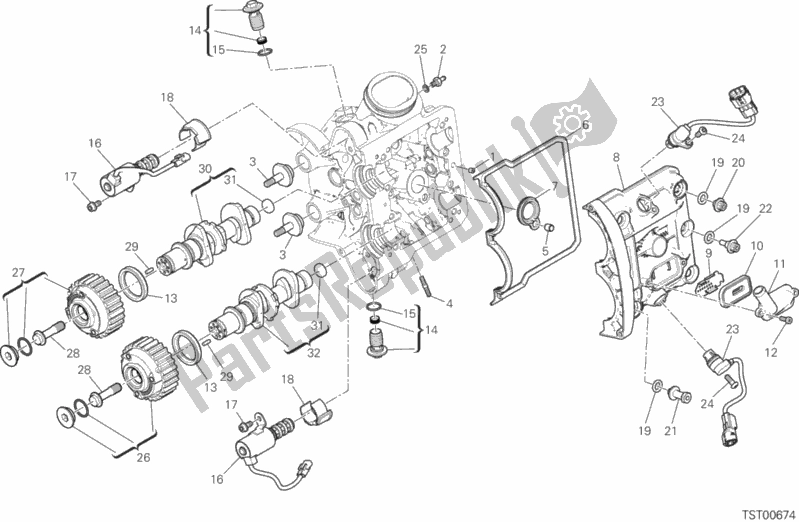 All parts for the Horizontal Head Timing System of the Ducati Multistrada 1260 S Grand Tour USA 2020